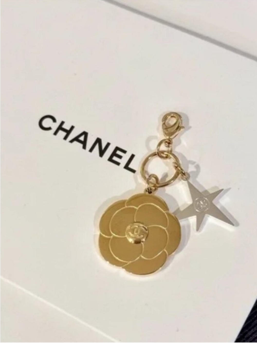 CHANEL Gold Camellia & Star Charm Key chain
